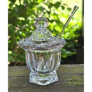 Vintage Baccarat Crystal Missouri Mustard Condiment‎ Jar with Lid & Spoon